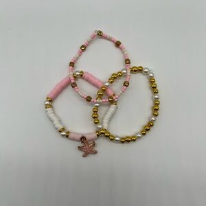 Pink and Gold Beaded Bracelet Set